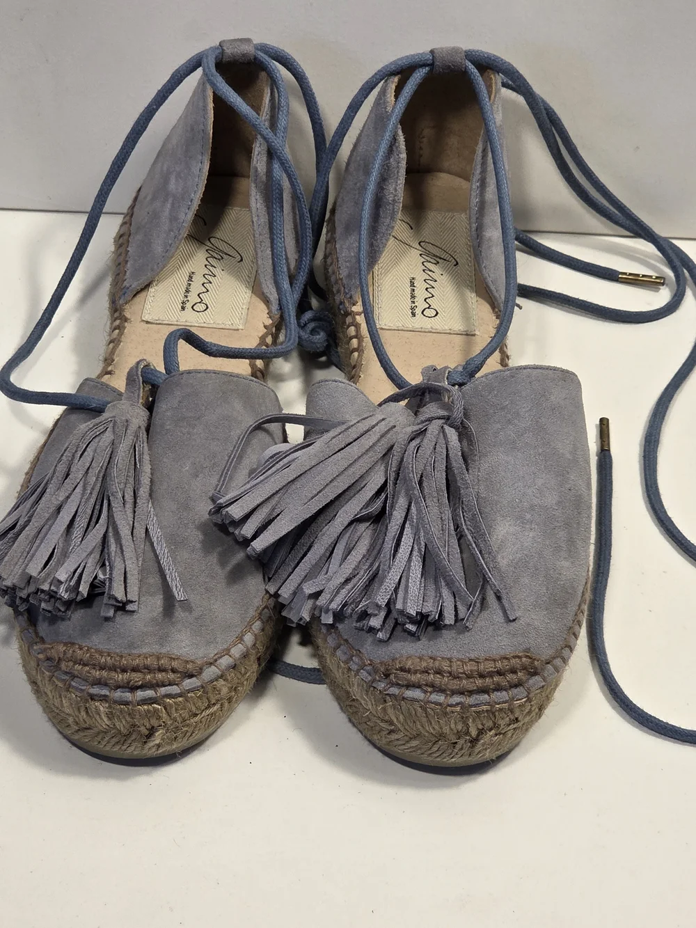Gaimo Suede Tassel Espadrille Flats in Light Blue by Minno